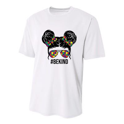 Be Kind Messy Bun Autism Awareness Youth Performance Sprint T-Shirt