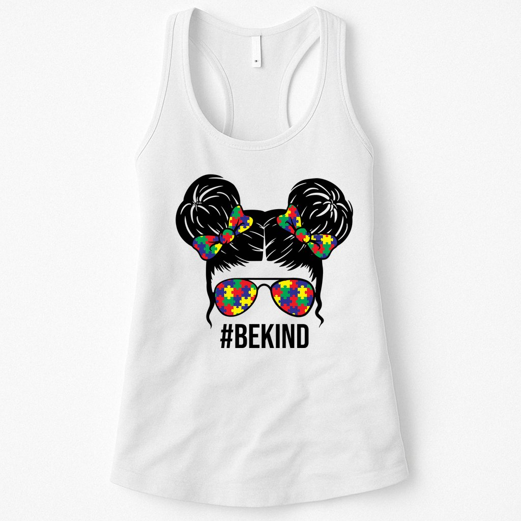 Be Kind Messy Bun Autism Awareness Womens Tank Top