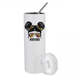 Be Kind Messy Bun Autism Awareness Stainless Steel Tumbler