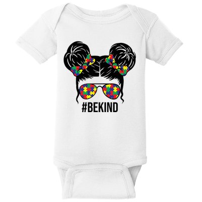 Be Kind Messy Bun Autism Awareness Baby Bodysuit