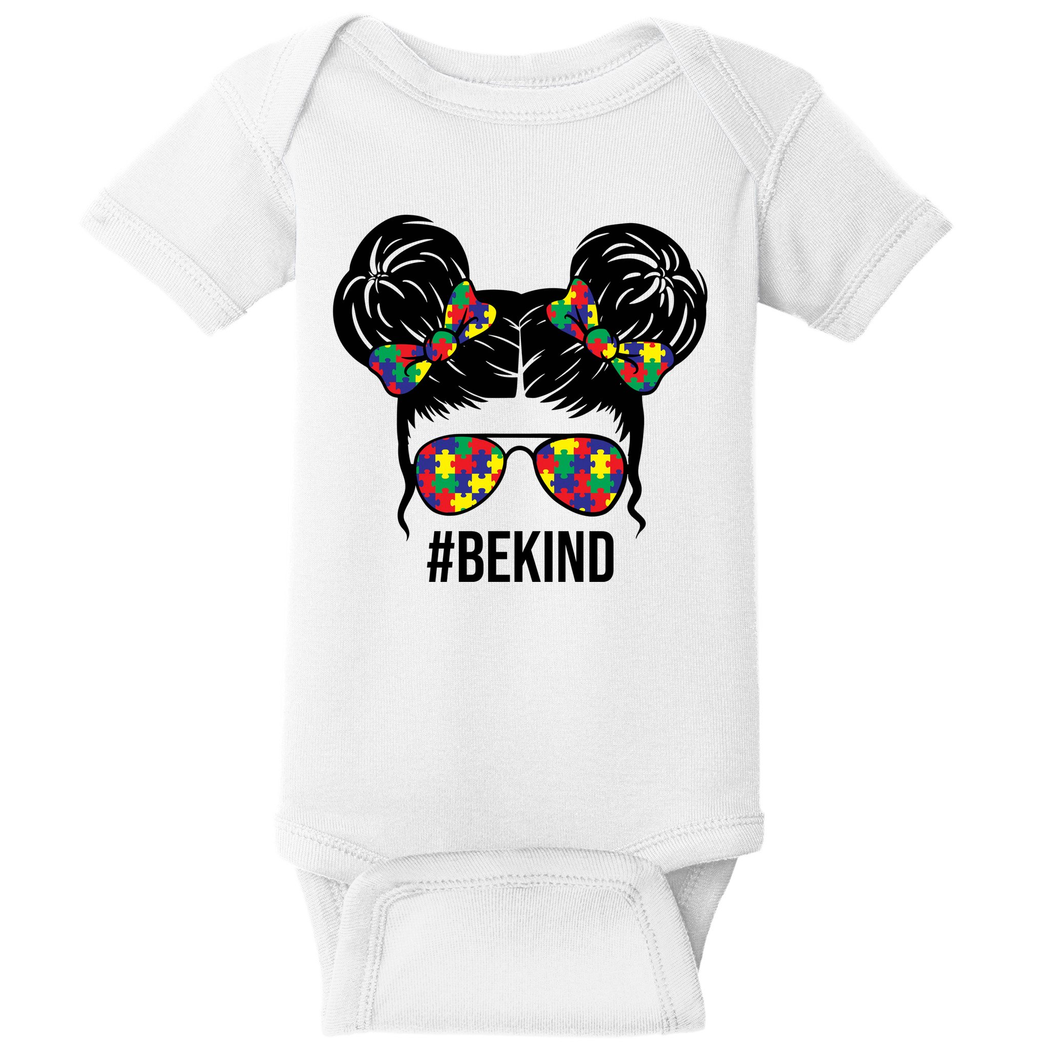 Be Kind Messy Bun Autism Awareness Baby Bodysuit