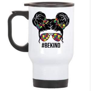 Be Kind Messy Bun Autism Awareness Stainless Steel Travel Mug