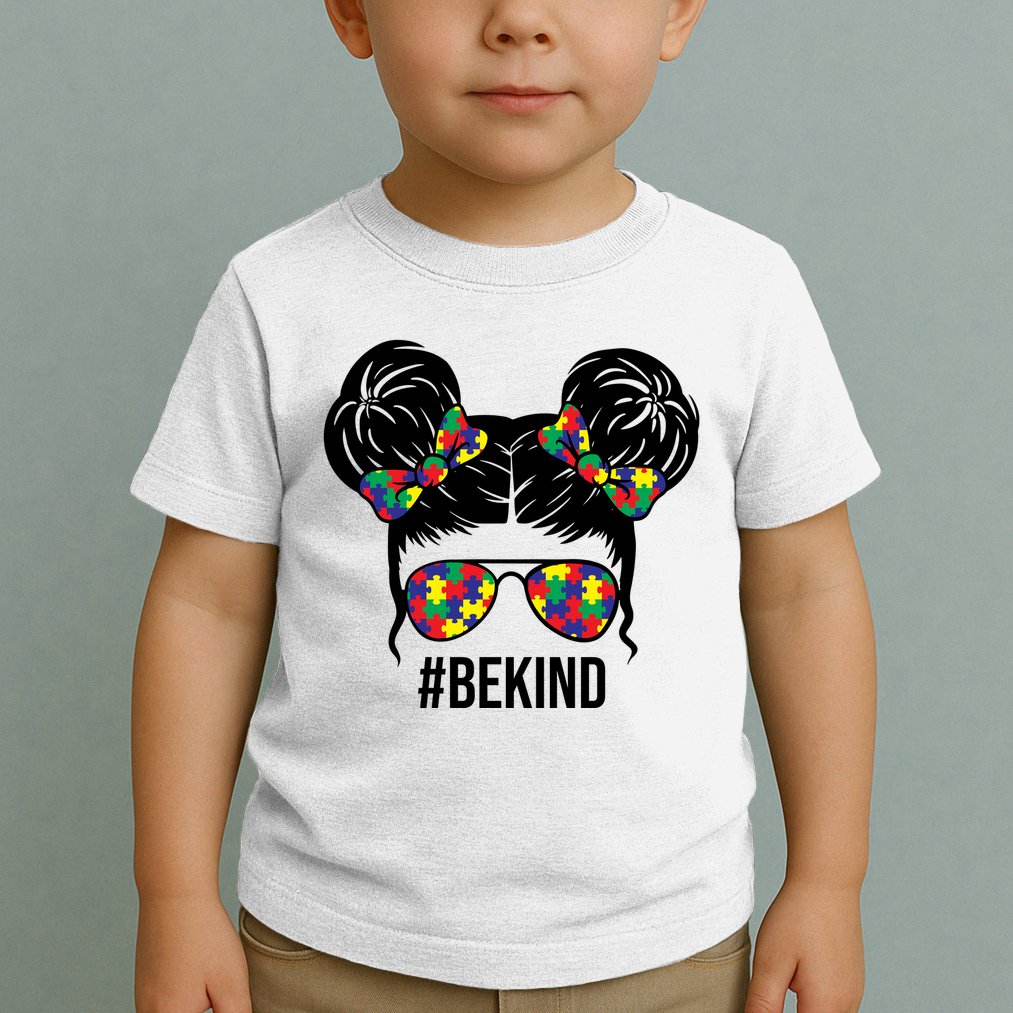 Be Kind Messy Bun Autism Awareness Toddler T-Shirt