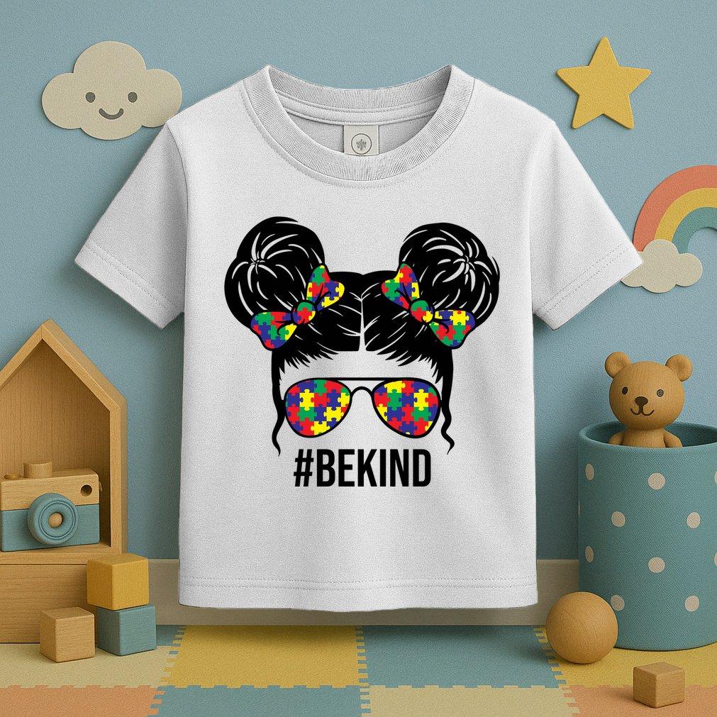 Be Kind Messy Bun Autism Awareness Toddler T-Shirt