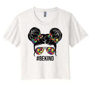 Be Kind Messy Bun Autism Awareness Women's Crop Top Tee