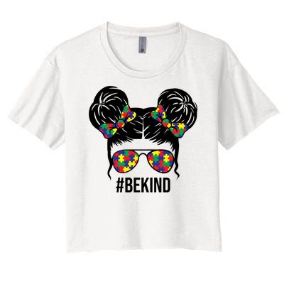 Be Kind Messy Bun Autism Awareness Women's Crop Top Tee