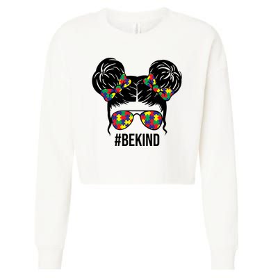 Be Kind Messy Bun Autism Awareness Cropped Pullover Crew