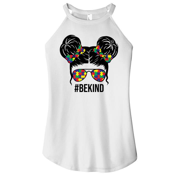 Be Kind Messy Bun Autism Awareness Women's Perfect Tri Rocker Tank