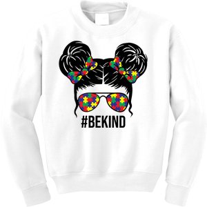 Be Kind Messy Bun Autism Awareness Kids Sweatshirt