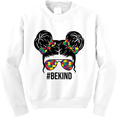 Be Kind Messy Bun Autism Awareness Kids Sweatshirt