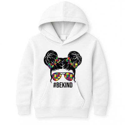 Be Kind Messy Bun Autism Awareness Kids Hoodie