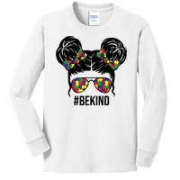 Be Kind Messy Bun Autism Awareness Kids Long Sleeve Shirt