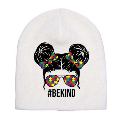 Be Kind Messy Bun Autism Awareness Short Acrylic Beanie