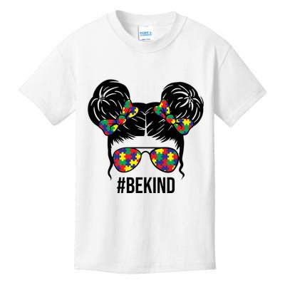 Be Kind Messy Bun Autism Awareness Kids T-Shirt