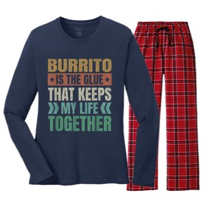 Burrito Keeps My Life Together Tortilla Funny Mexican Dish Women's Long Sleeve Flannel Pajama Set 