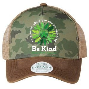 Be Kind Mental Health Awareness Sunflower Green Ribbon Legacy Tie Dye Trucker Hat