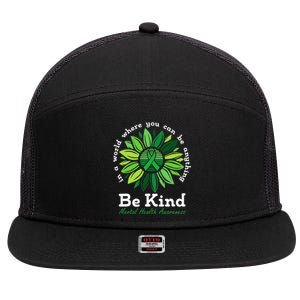 Be Kind Mental Health Awareness Sunflower Green Ribbon 7 Panel Mesh Trucker Snapback Hat