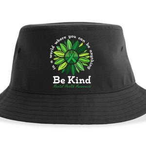 Be Kind Mental Health Awareness Sunflower Green Ribbon Sustainable Bucket Hat