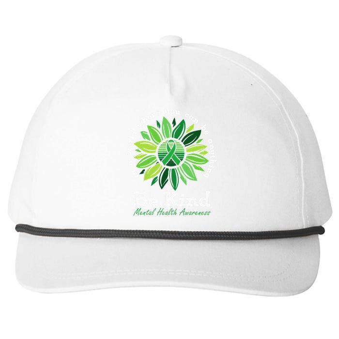 Be Kind Mental Health Awareness Sunflower Green Ribbon Snapback Five-Panel Rope Hat