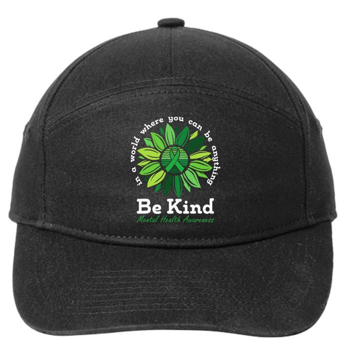 Be Kind Mental Health Awareness Sunflower Green Ribbon 7-Panel Snapback Hat