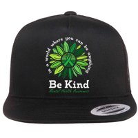 Be Kind Mental Health Awareness Sunflower Green Ribbon Flat Bill Trucker Hat