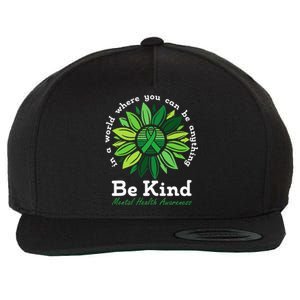 Be Kind Mental Health Awareness Sunflower Green Ribbon Wool Snapback Cap