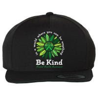 Be Kind Mental Health Awareness Sunflower Green Ribbon Wool Snapback Cap