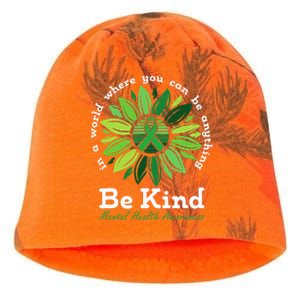 Be Kind Mental Health Awareness Sunflower Green Ribbon Kati - Camo Knit Beanie