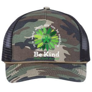 Be Kind Mental Health Awareness Sunflower Green Ribbon Retro Rope Trucker Hat Cap