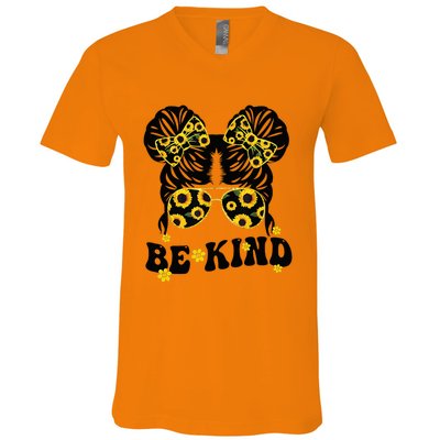 Be Kind Messy Bun Unity Day Orange Anti Bullying V-Neck T-Shirt