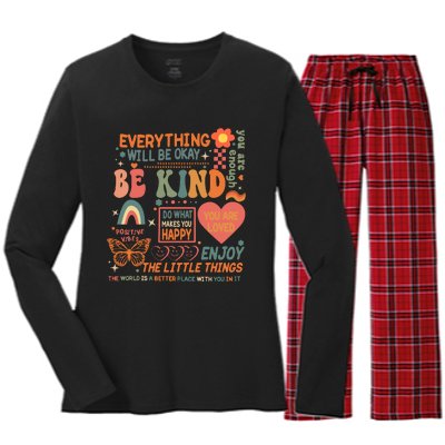 Be Kind Mental Health Awareness Women's Long Sleeve Flannel Pajama Set 