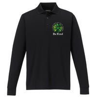 Be Kind Mental Health Awareness Sunflower Green Ribbon Performance Long Sleeve Polo