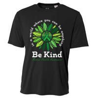 Be Kind Mental Health Awareness Sunflower Green Ribbon Cooling Performance Crew T-Shirt