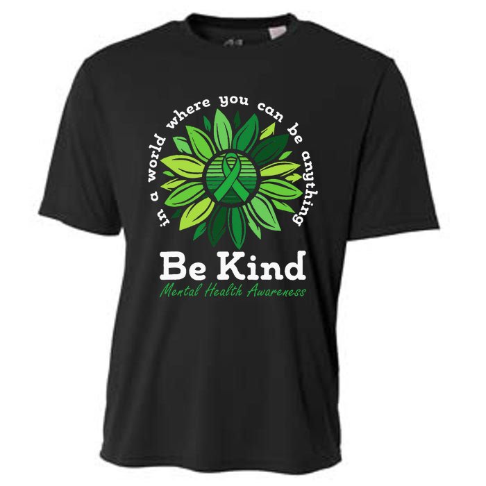 Be Kind Mental Health Awareness Sunflower Green Ribbon Cooling Performance Crew T-Shirt