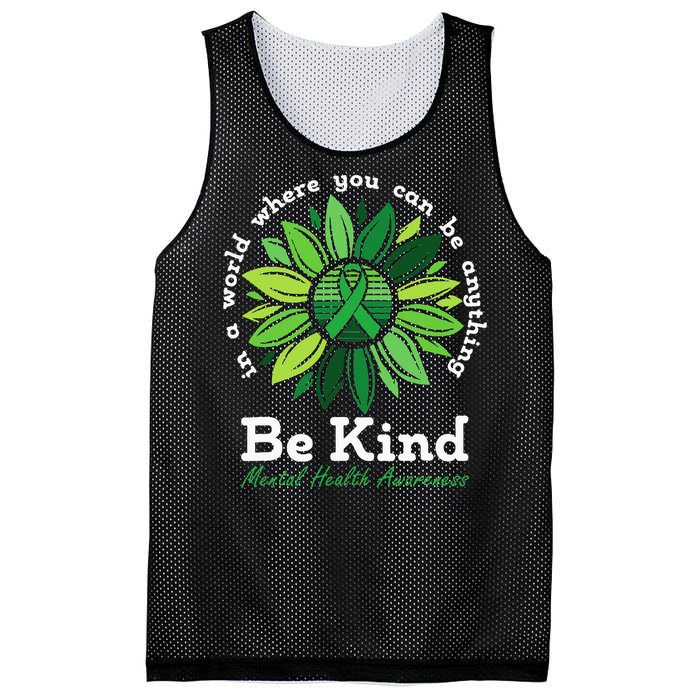 Be Kind Mental Health Awareness Sunflower Green Ribbon Mesh Reversible Basketball Jersey Tank