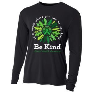 Be Kind Mental Health Awareness Sunflower Green Ribbon Cooling Performance Long Sleeve Crew