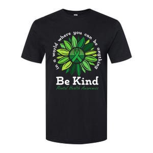 Be Kind Mental Health Awareness Sunflower Green Ribbon Softstyle CVC T-Shirt