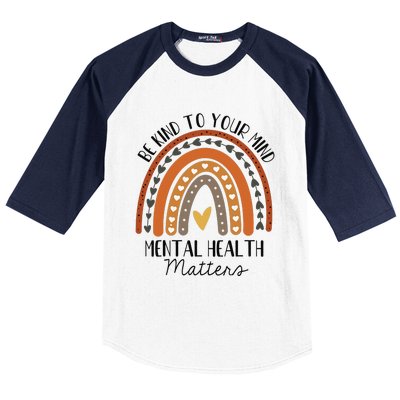 Be Kind Mental Health Matters Polka Dot Rainbow Awareness Baseball Sleeve Shirt