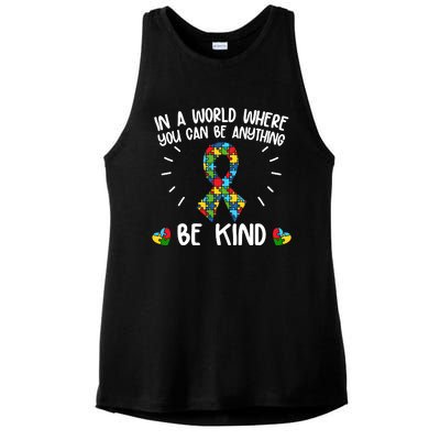 Be Kind Motivational Autism Awareness Slogan Autism Puzzle Message Ladies PosiCharge Tri-Blend Wicking Tank