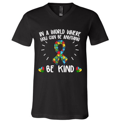 Be Kind Motivational Autism Awareness Slogan Autism Puzzle Message V-Neck T-Shirt