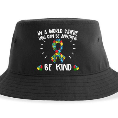 Be Kind Motivational Autism Awareness Slogan Autism Puzzle Message Sustainable Bucket Hat