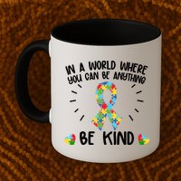 Be Kind Motivational Autism Awareness Slogan Autism Puzzle Message Mug
