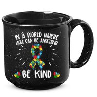 Be Kind Motivational Autism Awareness Slogan Autism Puzzle Message 15oz Campfire Ceramic Mug