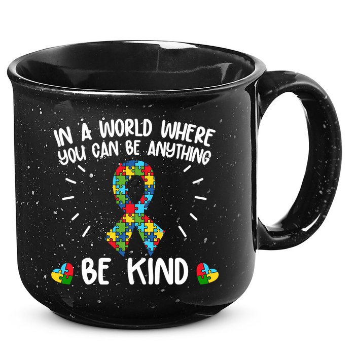 Be Kind Motivational Autism Awareness Slogan Autism Puzzle Message 15oz Campfire Ceramic Mug