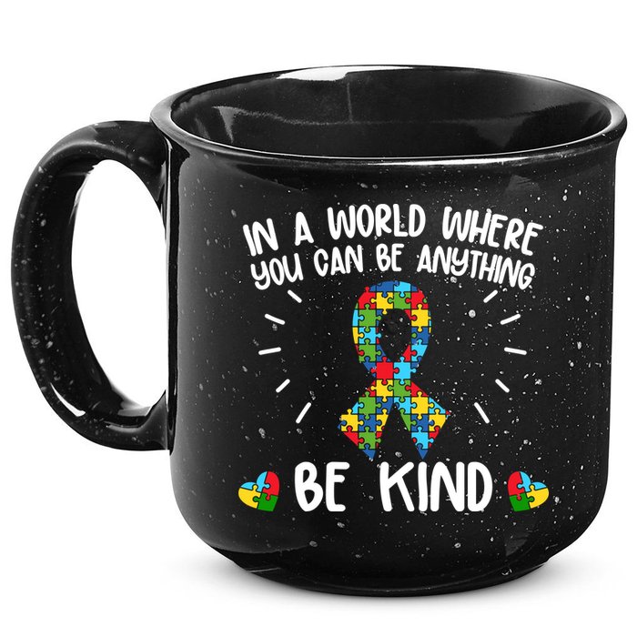 Be Kind Motivational Autism Awareness Slogan Autism Puzzle Message 15oz Campfire Ceramic Mug