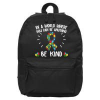 Be Kind Motivational Autism Awareness Slogan Autism Puzzle Message 16 in Basic Backpack