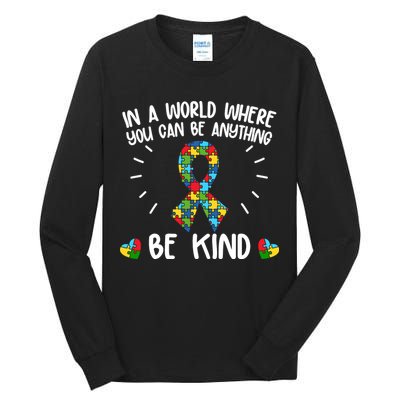 Be Kind Motivational Autism Awareness Slogan Autism Puzzle Message Tall Long Sleeve T-Shirt