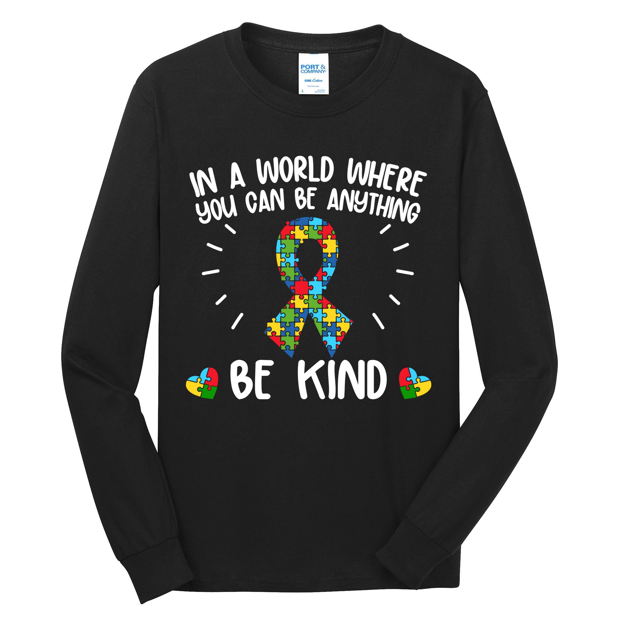 Be Kind Motivational Autism Awareness Slogan Autism Puzzle Message Tall Long Sleeve T-Shirt