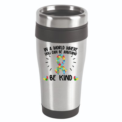 Be Kind Motivational Autism Awareness Slogan Autism Puzzle Message 16oz Travel Tumbler