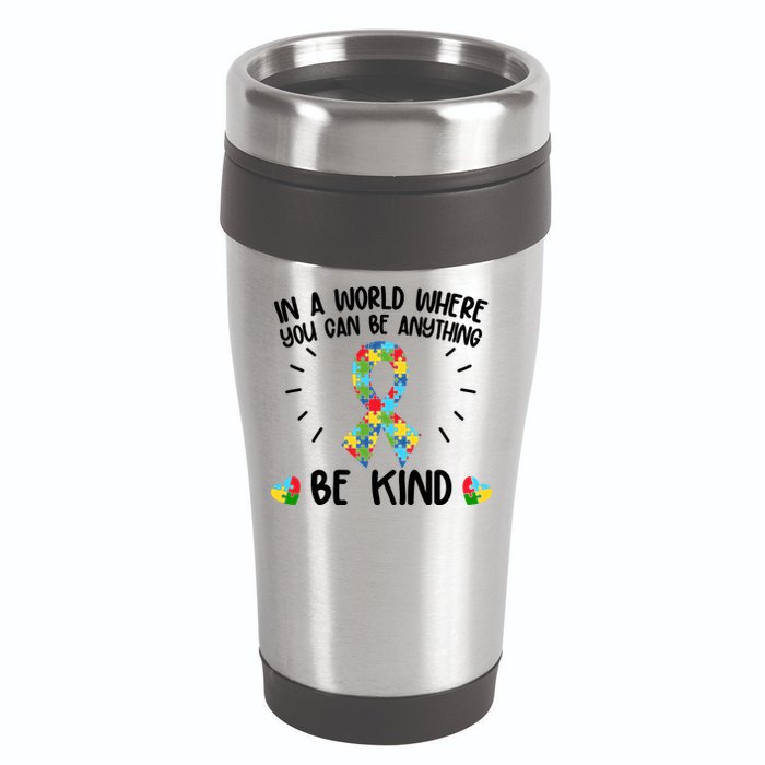 Be Kind Motivational Autism Awareness Slogan Autism Puzzle Message 16oz Travel Tumbler